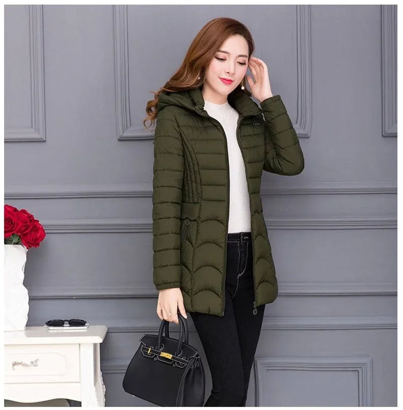 Winter Coat Women 2025 Fashion Middle Age Mother Slim Down Cotton Hooded Jacket Plus Size Casual Solid Warm Thick Outwear Parka