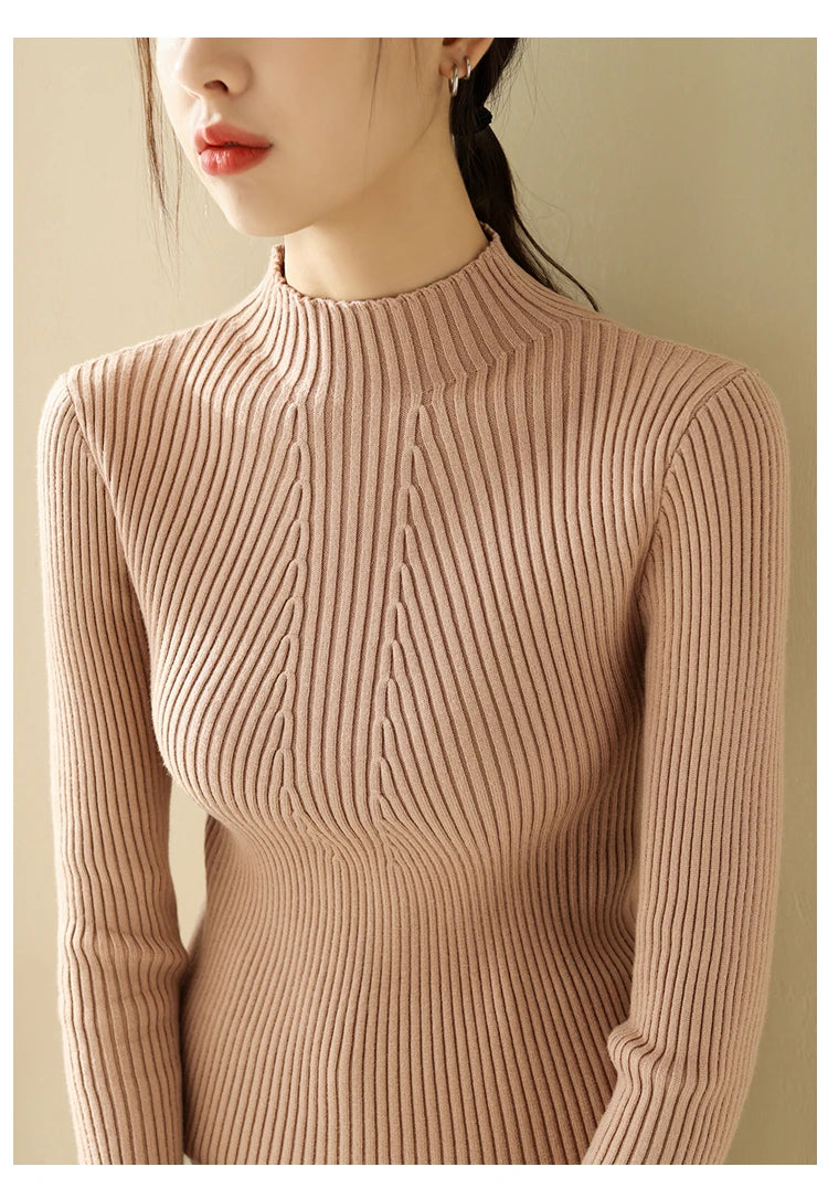 2025 Women Pullovers Autumn Winter Turtleneck Sweater Women Fashion Chic Knitted Tops Long Sleeve Jumper Pull Femme Clothing
