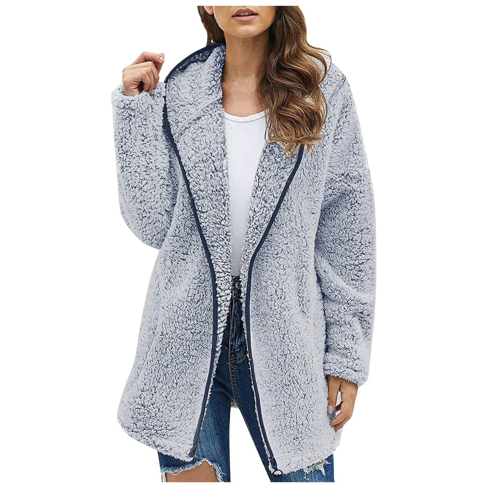Autumn Winter Women Long Teddy Jacket Warm Thick Fleece Coat Turn Down Collar Plush Coat Woman Casual Long Sleeve Winter Clothes
