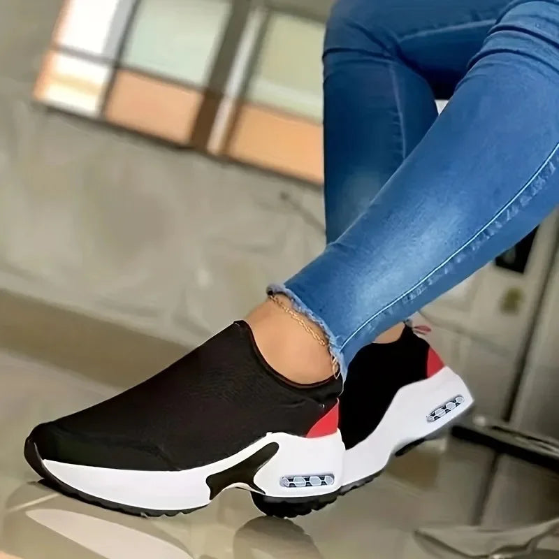 Woman Sneakers Solid Color Fashion Platform Breathable Vulcanize Walking Running Tenis Lace Up Casual Wedges Mesh Sports Shoes