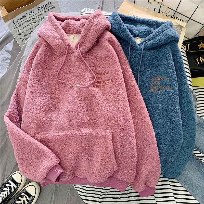 New Autumn Winter Clothes Thick Warm Coat Velvet Cashmere Women Hoody Sweatshirt Casual Tops Lady Loose Apricot Be Fun Pullover