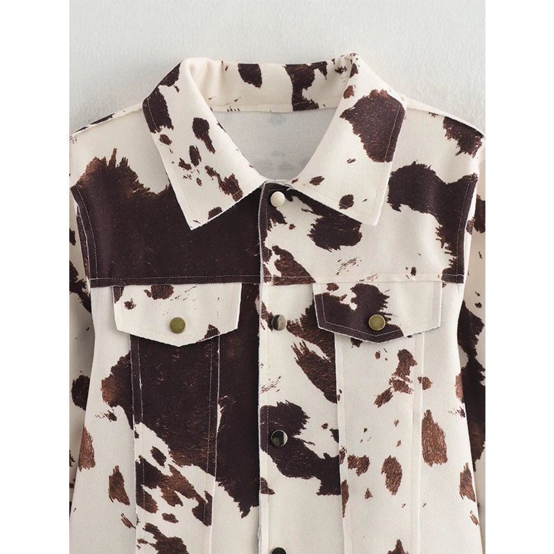YENKYE Vintage Print Crop Jacket For Women Casual Long Sleeve Button Pockets Coats 2025 New Lady High Street Outerwear