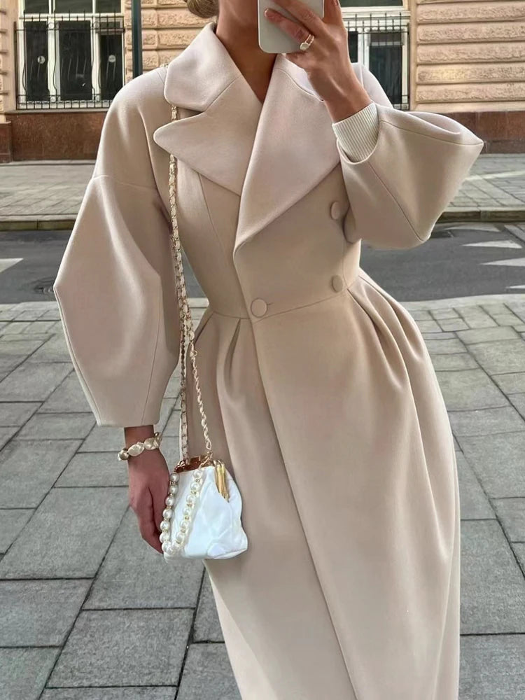 Winter Coat For Women Fashion Solid Loose Lapel Double Breasted Trench Vintage Long Sleeve Jackets Warm Thick Woman New In Coats