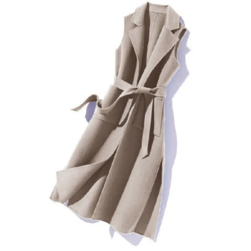 Women's Clothing Autumn Winter Jackets Korean Mid Long Sleeveless Polo Collar Vest Fat MM Waist Elegant Casual Coat Vests Coats