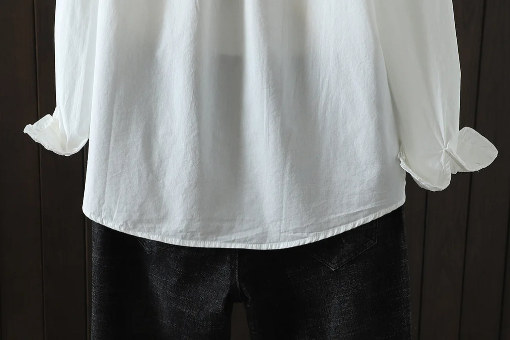 New Spring Cotton Casual White Shirts Women Loose Ruched Lace Blouse Girl Long Sleeve Sweet Sweet Top 2024 Autumn T455104QM