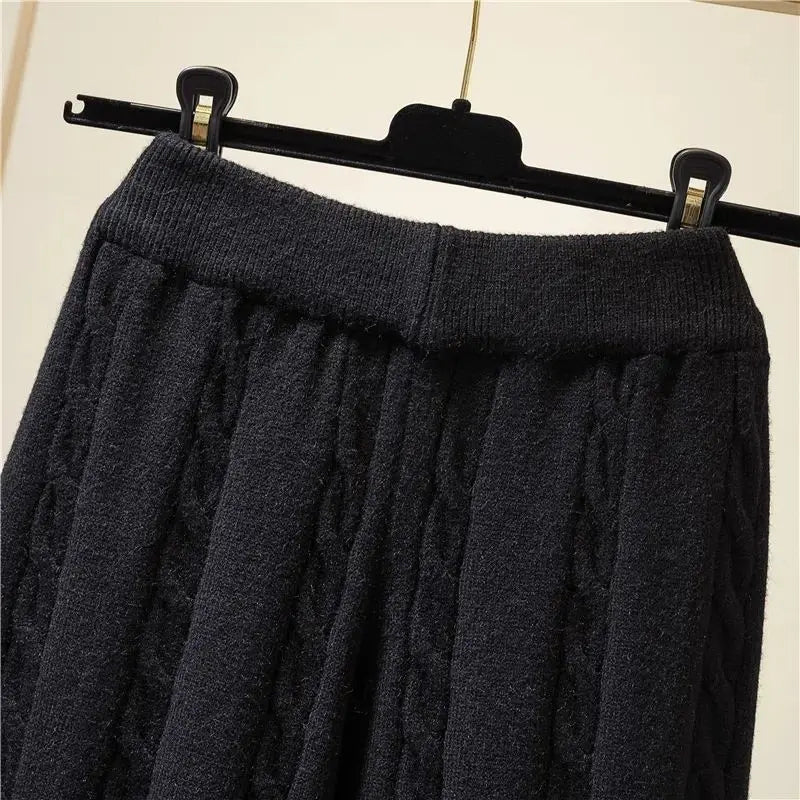 Winter Knitted Wide Leg Pants Women High Waist Drop Loose Knitted Straight Leg Pants Casual Cropped Wide Leg Pants Female Tops