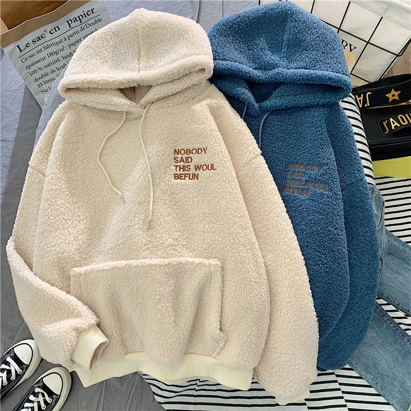 New Autumn Winter Clothes Thick Warm Coat Velvet Cashmere Women Hoody Sweatshirt Casual Tops Lady Loose Apricot Be Fun Pullover