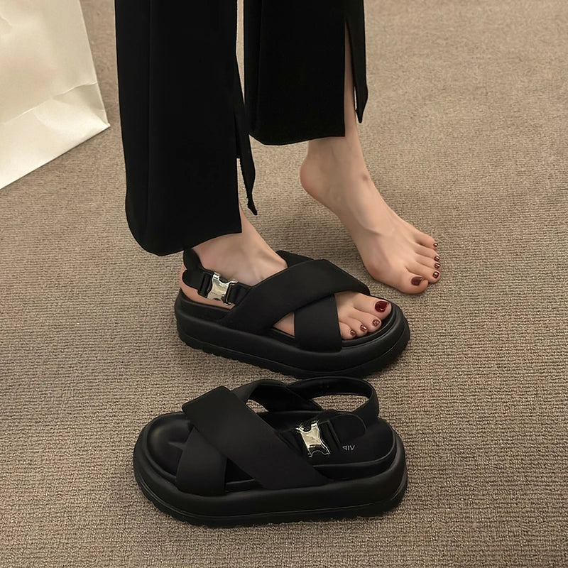 Female Sandals Comfort Shoes for Women 2025 New Elegant Summer Shoes Girls New Thick Beach Fashion Sandals