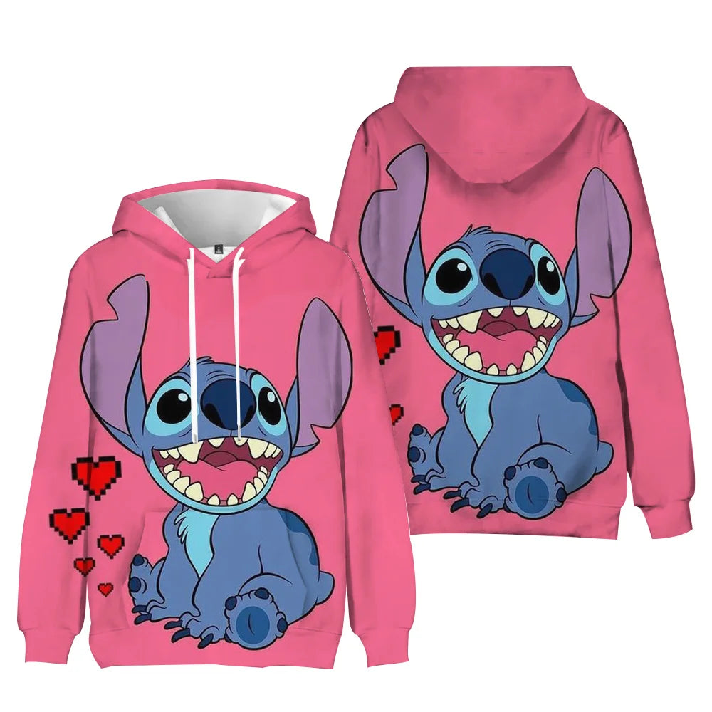 Kawaii Stitch Women's Hooded Sweatshirt Cute Cartoon Autumn And Winter Sportswear Fashions Printed Unisex Long Sleeved Clothing
