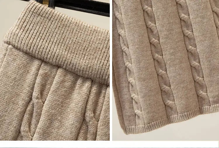 Winter Knitted Wide Leg Pants Women High Waist Drop Loose Knitted Straight Leg Pants Casual Cropped Wide Leg Pants Female Tops