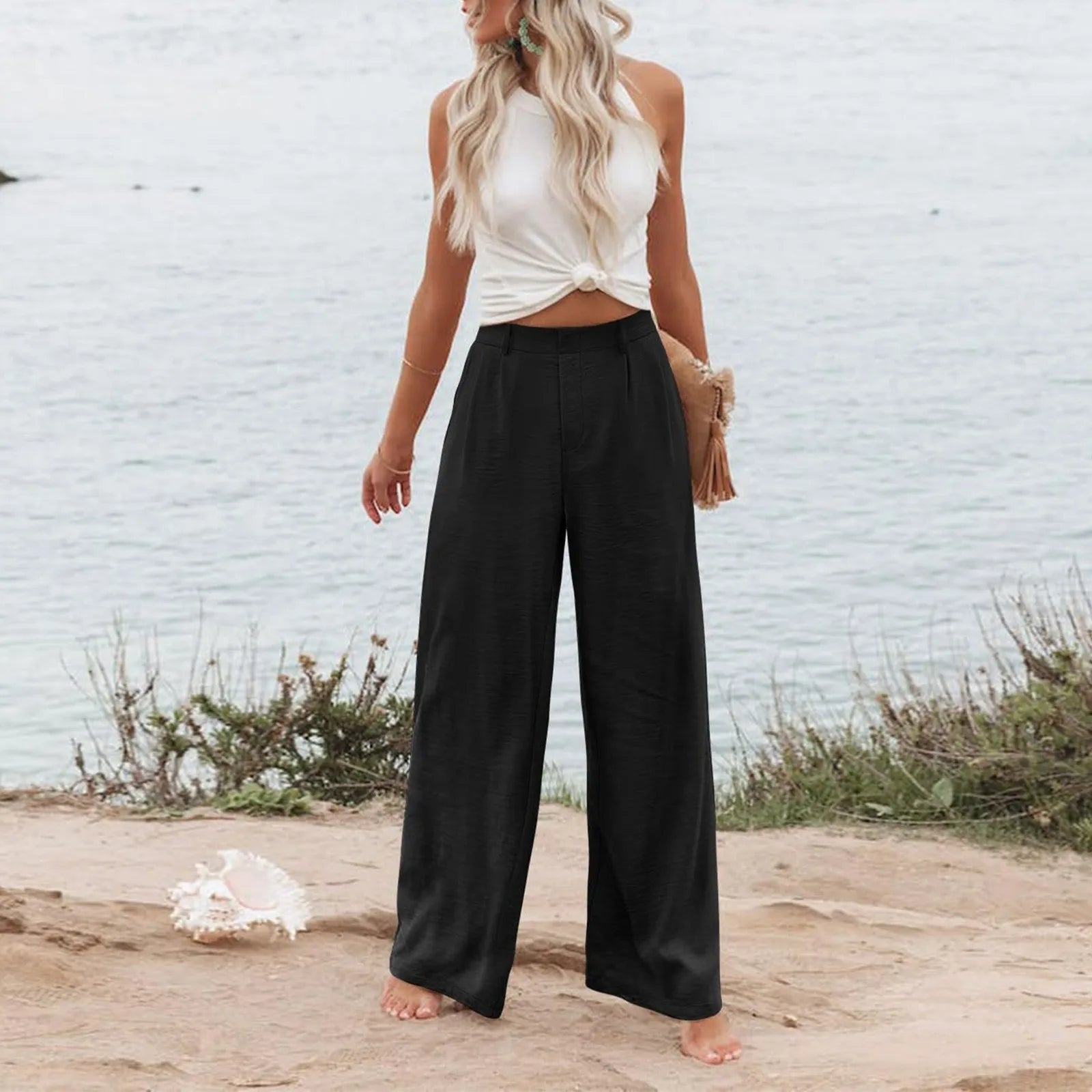 Women's Wide Leg Pants High Elastic Waisted In The Back Business Work Trousers Long Casual Pants Pants for Women Women’s Pants