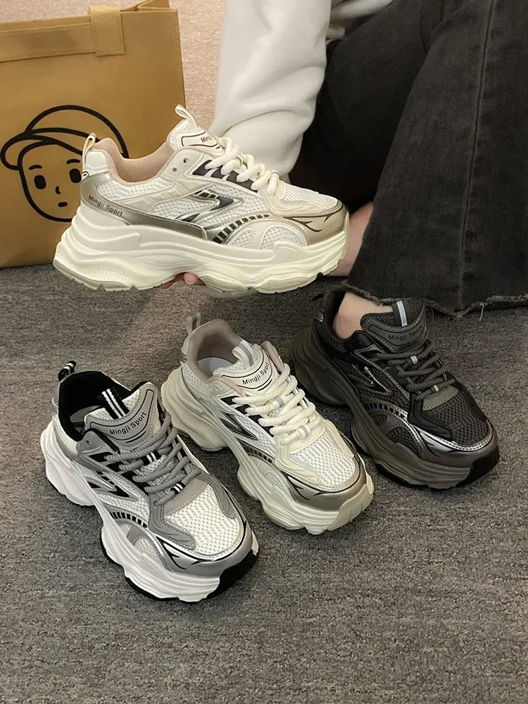 Women Platform Sneakers 2025 Autumn New Fashion Casual Lace Up Sports Shoes Woman Non Slip Walking Shoes Ladies Vulcanize Shoes