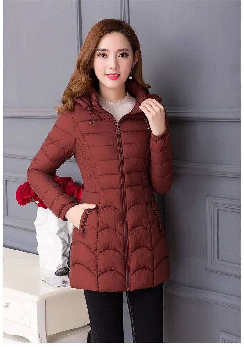 Winter Coat Women 2025 Fashion Middle Age Mother Slim Down Cotton Hooded Jacket Plus Size Casual Solid Warm Thick Outwear Parka
