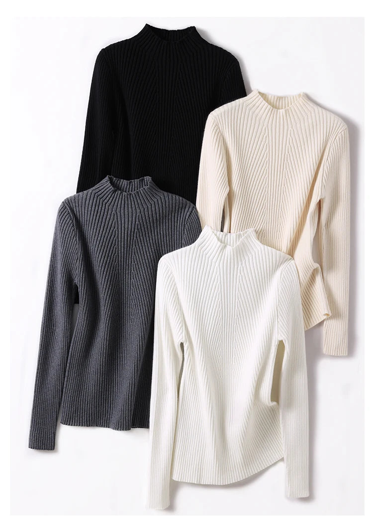 2025 Women Pullovers Autumn Winter Turtleneck Sweater Women Fashion Chic Knitted Tops Long Sleeve Jumper Pull Femme Clothing