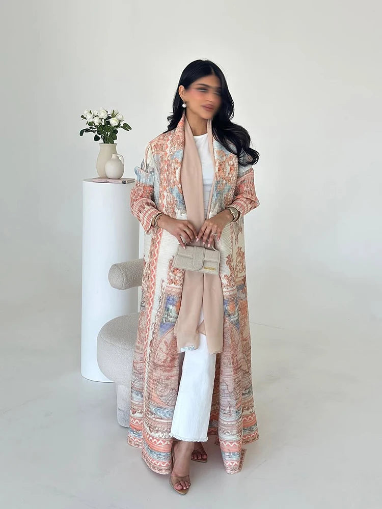 Arabian Dubai Pleated Robe Coat For Women Formal Fashion Clothing Luxury Evening Long Robe Female Plus Size Long Sleeves Coats