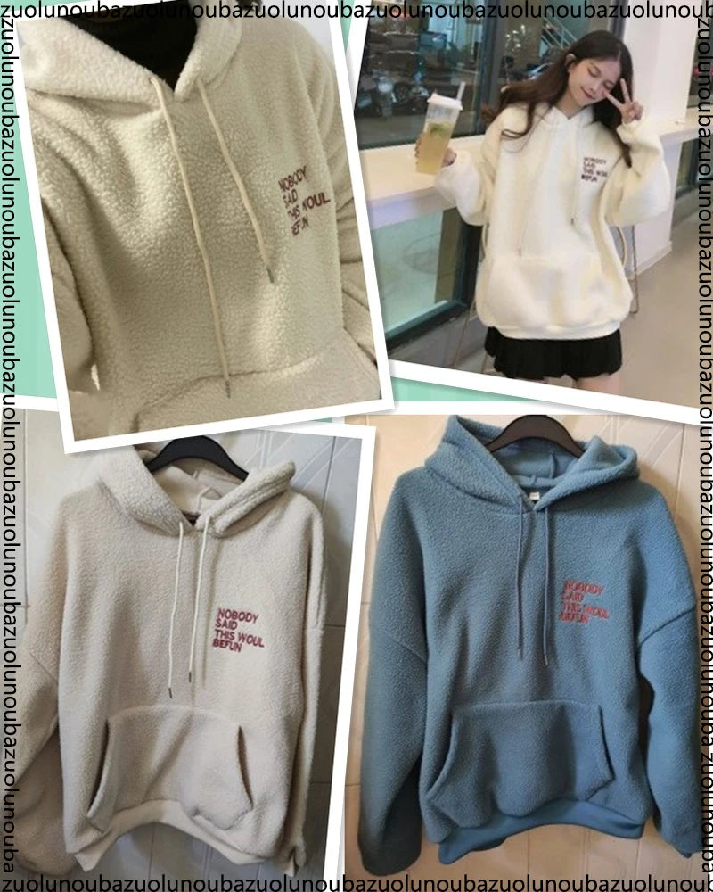 New Autumn Winter Clothes Thick Warm Coat Velvet Cashmere Women Hoody Sweatshirt Casual Tops Lady Loose Apricot Be Fun Pullover