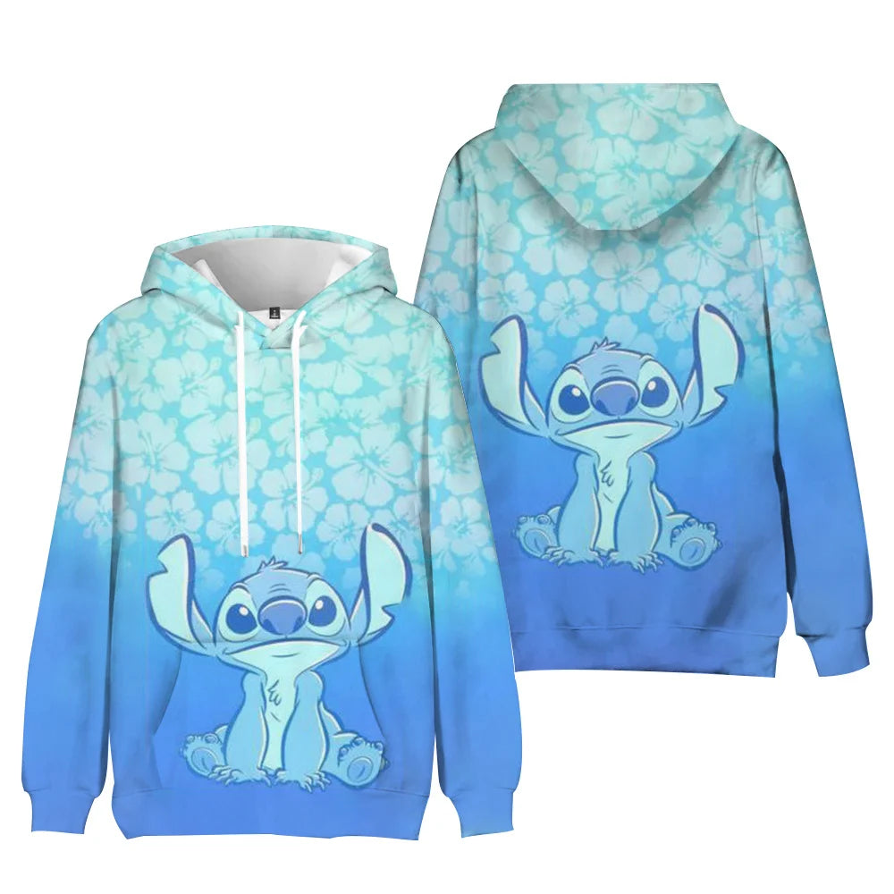 Kawaii Stitch Women's Hooded Sweatshirt Cute Cartoon Autumn And Winter Sportswear Fashions Printed Unisex Long Sleeved Clothing