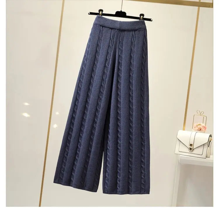 Winter Knitted Wide Leg Pants Women High Waist Drop Loose Knitted Straight Leg Pants Casual Cropped Wide Leg Pants Female Tops