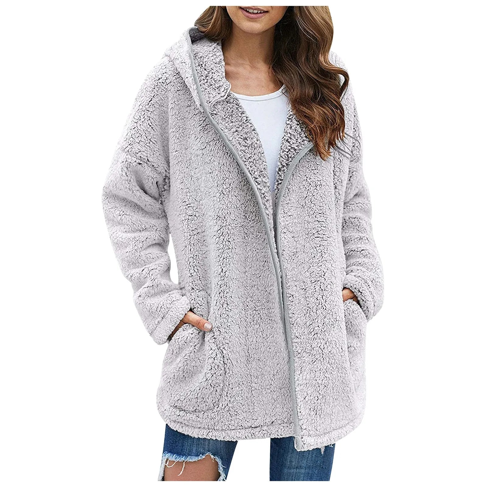 Autumn Winter Women Long Teddy Jacket Warm Thick Fleece Coat Turn Down Collar Plush Coat Woman Casual Long Sleeve Winter Clothes
