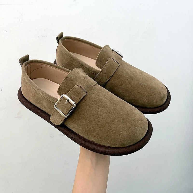 Thick bottoming women's retro spring and Autumn 2023 new loafers flat non-slip with skirt soft sole single shoes