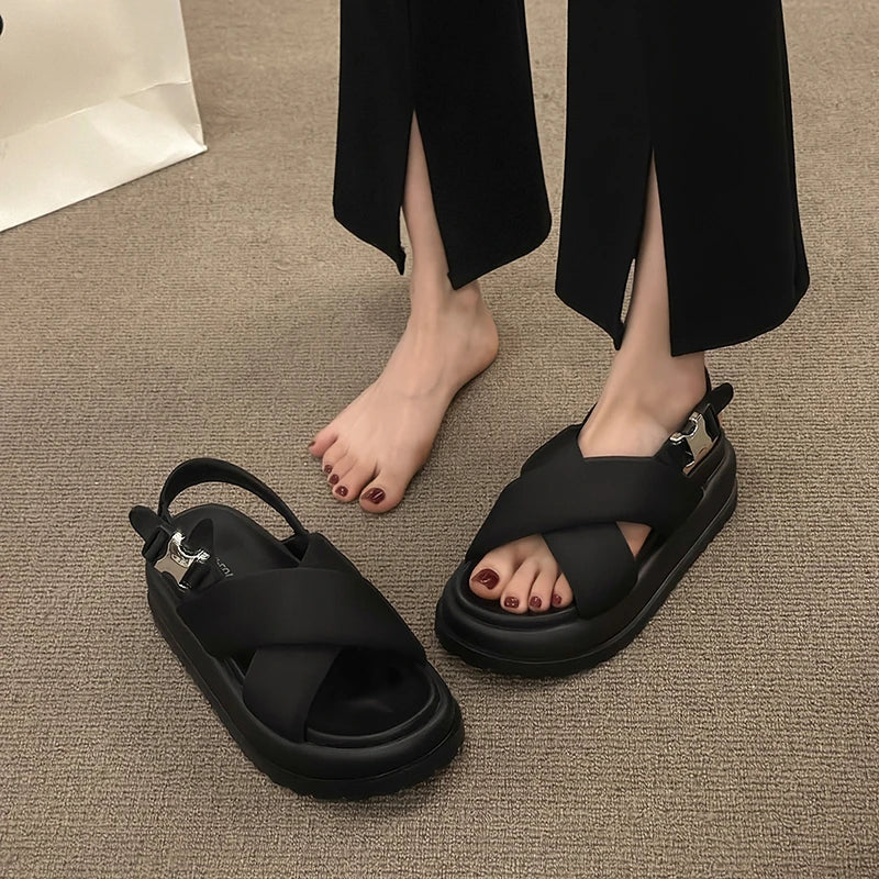 Female Sandals Comfort Shoes for Women 2025 New Elegant Summer Shoes Girls New Thick Beach Fashion Sandals