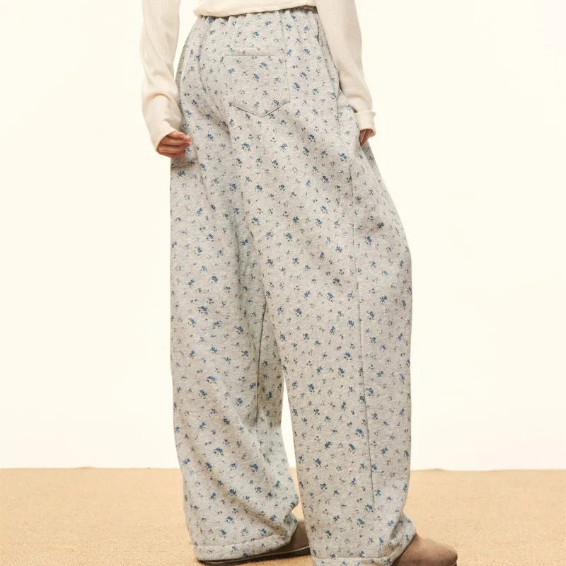 Wide Leg Pants Women Drawstring Design Loose Plus Velvet Warm College Students Autumn Winter All-match Elastic Waist Fashion Ins