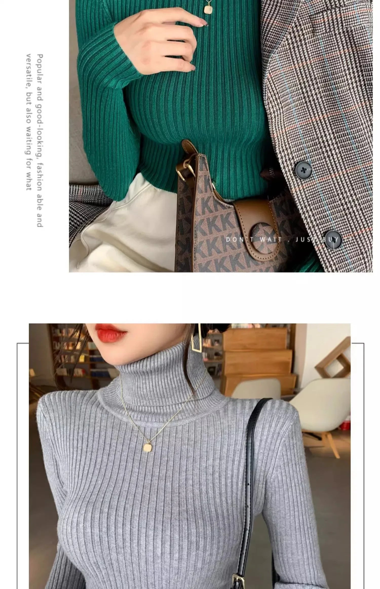 2025 Base Sweater Autumn Winter Thick Turtleneck Sweater Casual Slim Knitted Pullover Korean Style Simple Base Layer Warm Tops
