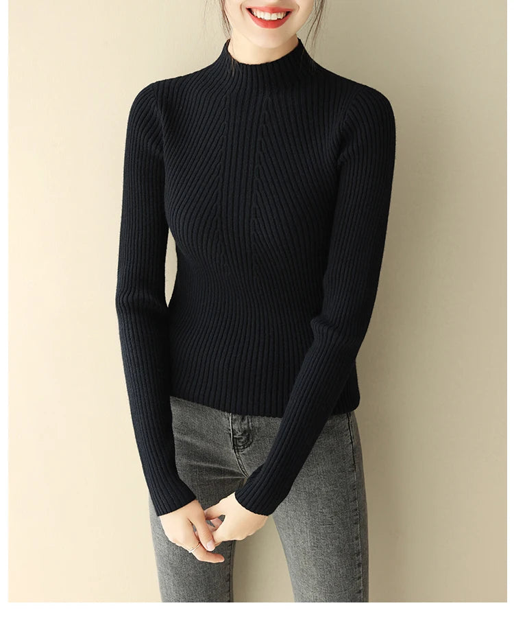 2025 Women Pullovers Autumn Winter Turtleneck Sweater Women Fashion Chic Knitted Tops Long Sleeve Jumper Pull Femme Clothing