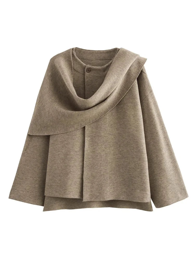 TRAF Women's Fashion Fall and Winter Comfortable Casual Commuter Coat Knitted Loose Warm Coat Asymmetric Elegant Split Jacket