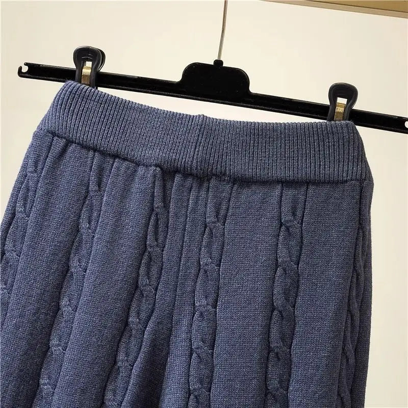 Winter Knitted Wide Leg Pants Women High Waist Drop Loose Knitted Straight Leg Pants Casual Cropped Wide Leg Pants Female Tops